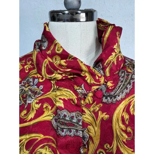 Notations Baroque Paisley Satin Blouse Gold Vintage Petite 6 Whimsigoth Retro