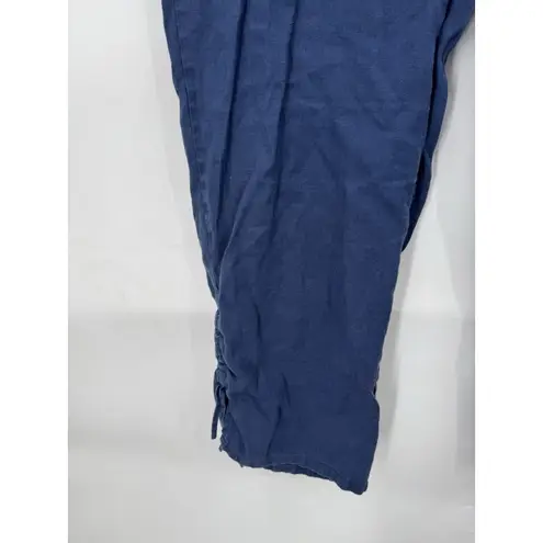 Habitat Linen Blend Cropped Lagenlook Pant Women Large Navy Minimalist Beach