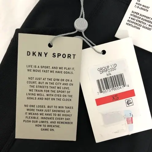 DKNY New  Mesh Side Logo Waistband Leggings High Rise 7/8 Length Black