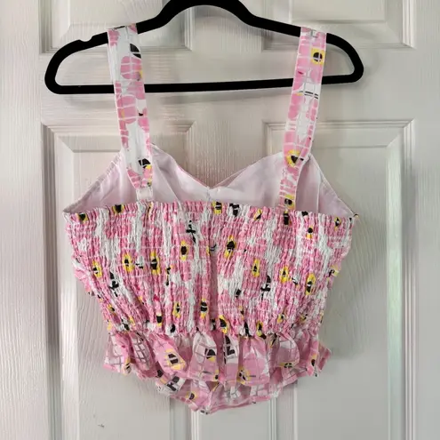 Unique Vintage Floral Crop Top Smocked Sweetheart Sleeveless Pink 2X/18