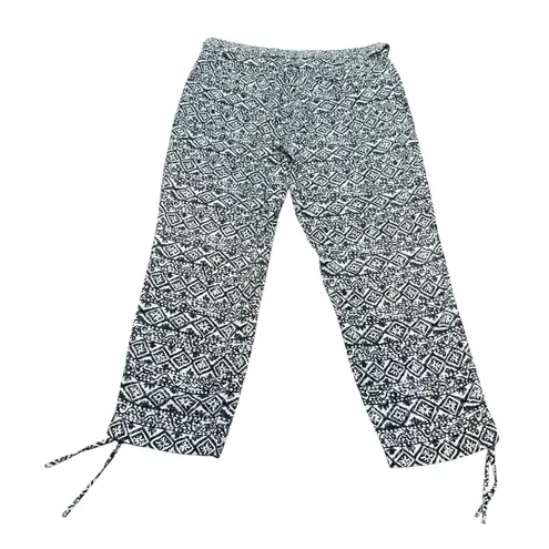 Lauren Ralph Lauren Geometric Print Pants Women Black White Ruched Legs 10 Black