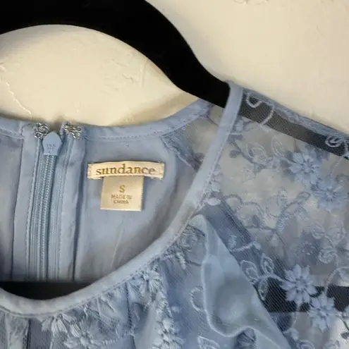 Sundance Light Blue Lace Floral Ruffle Trim Sleeveless Maxi Dress Small Party