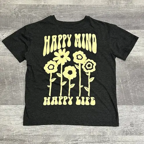 Modern Lux Happy Mind Short Sleeve Graphic Tee Womens XS Charcoal Flower Boho