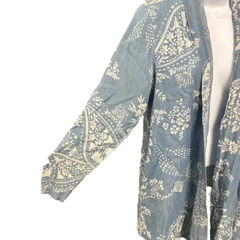 Laurie Felt Duster Cardigan Women's XS Blue White Floral Paisley Tencel Lyocell