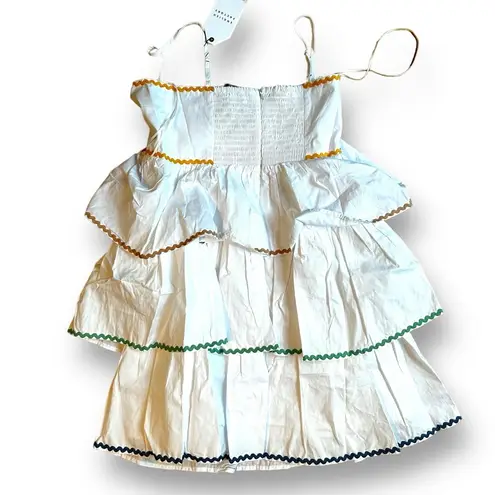 English Factory Colorblock Wave Trim 3 Tiered Dress White Ruffle NWT Size Small