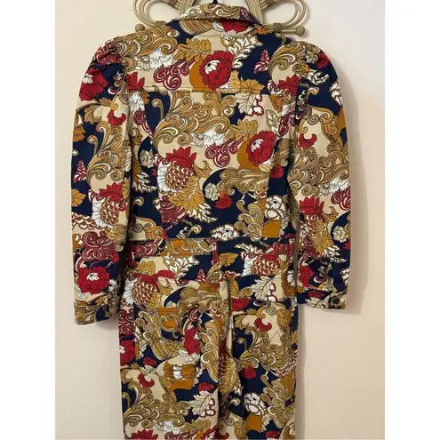 MOTHER The Puffy Wrapper Floral Denim Jumpsuit Flowers in Her Hair L Tan Size L