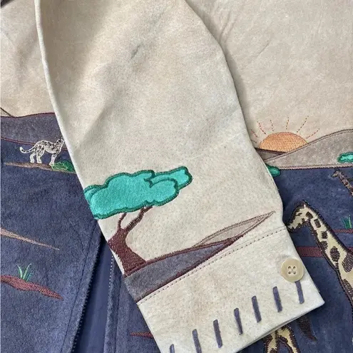 VTG Leather Tan Safari Elephant Animal Boho Jacket Coat Nature quaker factory M Size M