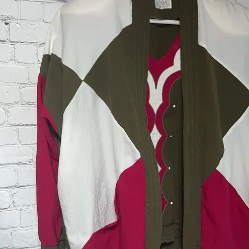 Vintage 2 Piece Windbreaker Material Cardigan Set XL Green