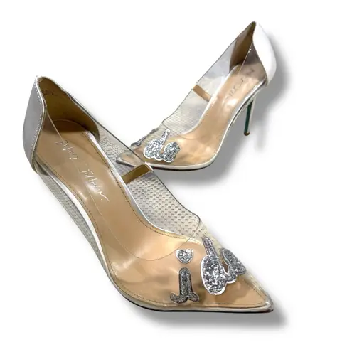 Blue by Betsey Johnson Demi Clear Glitter I Do Bridal Pumps Wedding Size 9 White