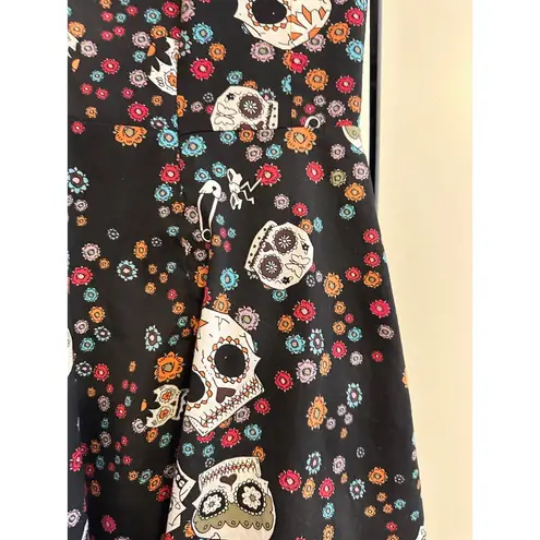 Womens Black Sugar Skull & Floral Print Dress Size S Black