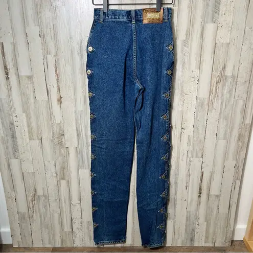 Lawman Western 80s Blue Jeans Studded Denim Bare Back High Rise Vintage Size 3/4