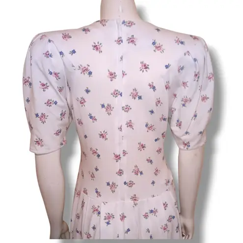 Vtg Paquette Too Floral Drop Waist Dress-Size 10-Modest-Shoulder Pads-Cottage