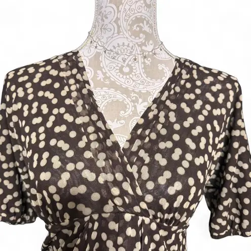 New York & Company Brown Polka Dot V
