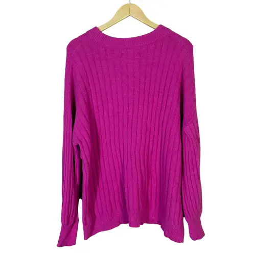 Aerie  Fuzzy Oversized Sweater Womens XS Hot Pink Ribbed Knit Cozy Soft Girl