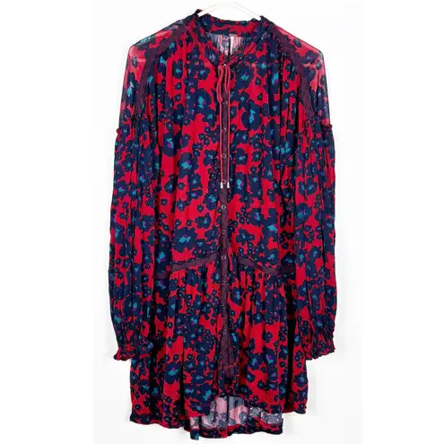 Free People  Love Letter Tunic Top Mini Dress Merlot Combo Size Medium