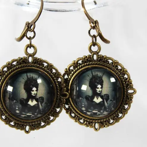 Handmade A Spot of Doom and Tea – Gothic Victorian Sinister Woman Earrings Bronze