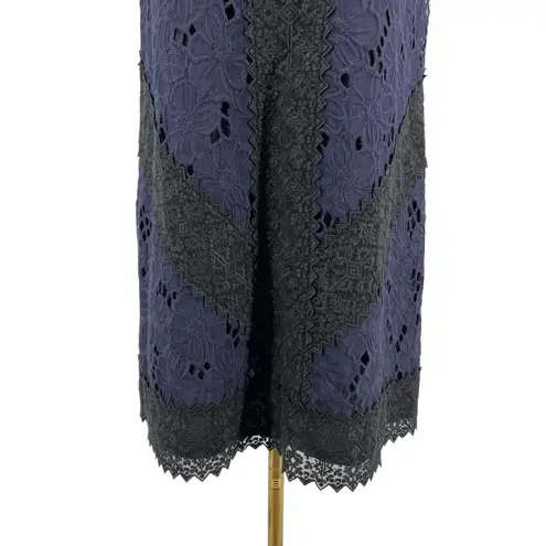 Rebecca Taylor Women's High Neck Ruffle Lace Dress Size 6 Navy Ivory OOAK