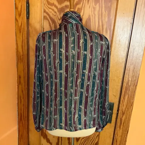 Vtg 70s stripes n paisleys unique neck tie blouse