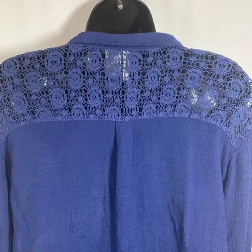 New Directions Weekend Long Sleeve V Neck Button Down Shirt Blue Size L