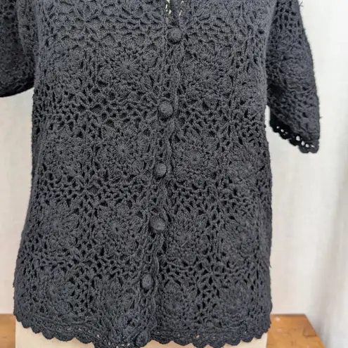 Jacklyn Smith Button Up Knitwear Black Top Small