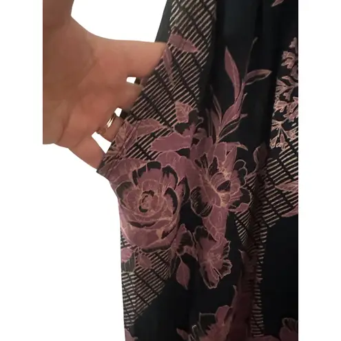 Daily Practice Cool Breeze Black Purple Floral Smocked Waist Jogger Pants Size S