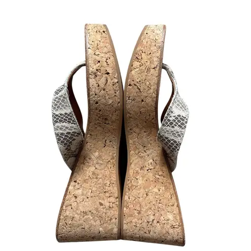 K Jacques St. Tropez Python Print Leather Cork Wedge Thong Sandal Size 40 (US 9) Tan