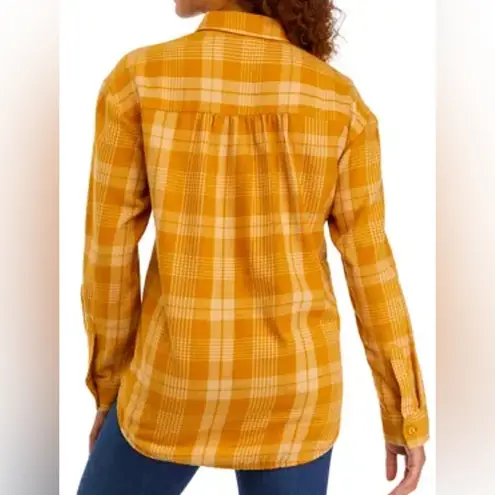 Wonderly Boyfriend woven plaid flannel gold metallic size small