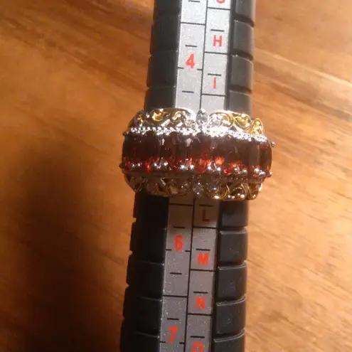 Mozambique Garnet and White Zircon Brass Ring (Size 5)