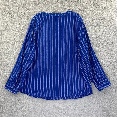 kim rogers NWT  Curvy Long Sleeve Button Down Shirt Cotton Blue Stripe Women's 1X