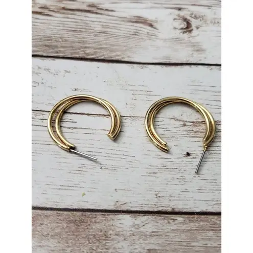 Vintage Earrings For Pierced Ears Gold Tone Double Hoop