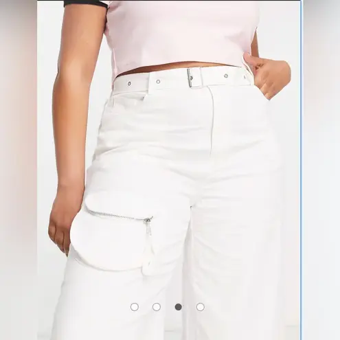 Missguided Plus White Zipper Tactical Cargo WideLeg BaggyLounge Pants Pockets 18