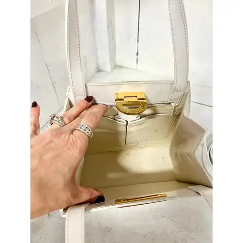 CELINE Gancini Leather Crossbody Shoulder Handbag White with Dust Bag