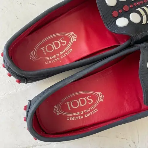 Tod's Gommini Embellished Suede Loafer Dark Navy Red Size 35