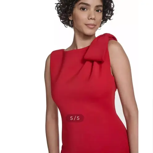 Calvin Klein  Side Bow Sleeveless Scuba Knit Sheath Dress in red. Size 10