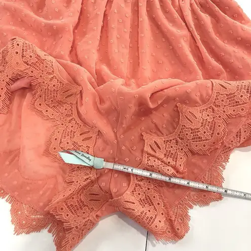 NWT Lulus Meadowlake Coral Orange Swiss Dot Lace Bell Sleeve Romper Size SMALL