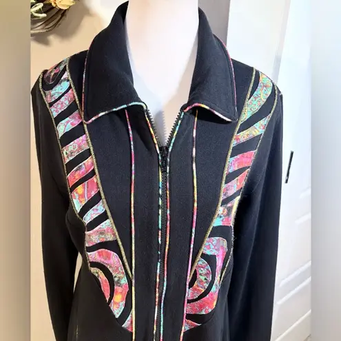 PARSLEY & SAGE Mixed Media Multi Color Art To Wear Long Jacket Size Small💚 Black