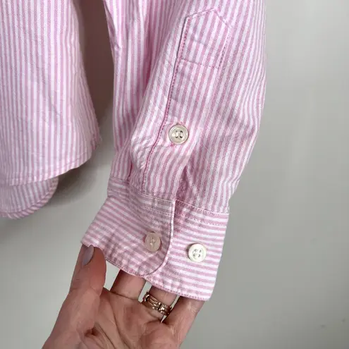 Bugle Boy Vintage Women's Pink & White Striped Button Down Preppy Academia Shirt