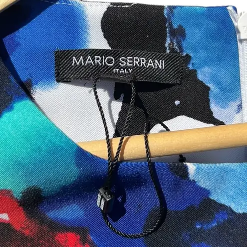 Mario Serrani Italian Shift Dress Blue Floral Watercolor Print Size 14 New