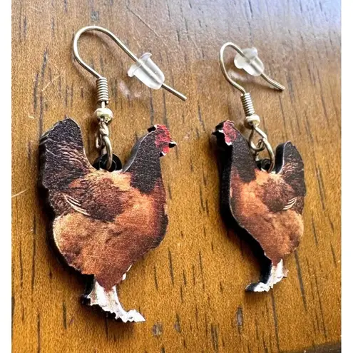 Rooster Earrings Chicken Farm Animal Eggs Pet New Hens Farmer Foul Chick Brown