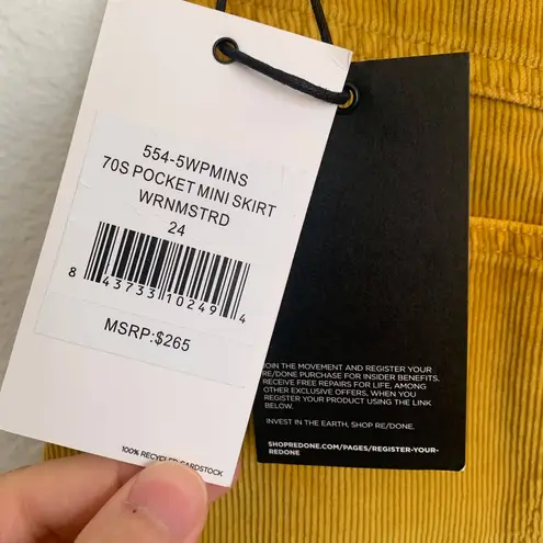 RE/DONE NWT 70s Pocket Corduroy Mini Skirt in Yellow