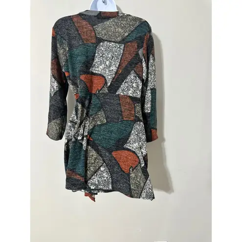 VISION USA Women Geometric Patchwork Print Long Sleeve Scoop Neck Top Dress M Orange Size M