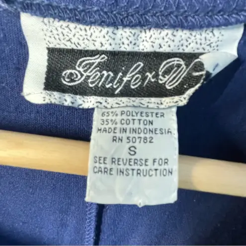 Women’s Vintage Sweater Dress Navy with Gold Buttons Striped sz Small Jenifer V Blue