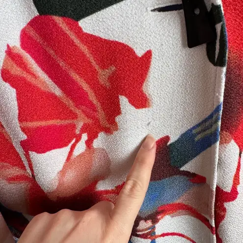 Ali Miles Floral Print Open Front Cardigan Sz 1X Artsy Colorful Duster Jacket White