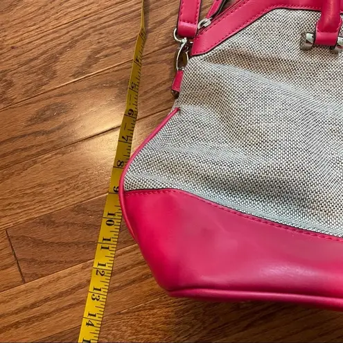London Fog hot pink and grey leather and canvas Satchel Purse Bag
