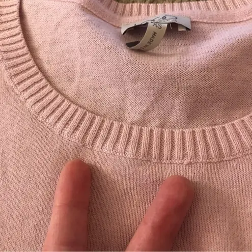 LOGO By Lori Goldstein LOGO LORI GOLDSTEIN Cotton Cashmere Sweater with Striped Trim Pink Purple XS