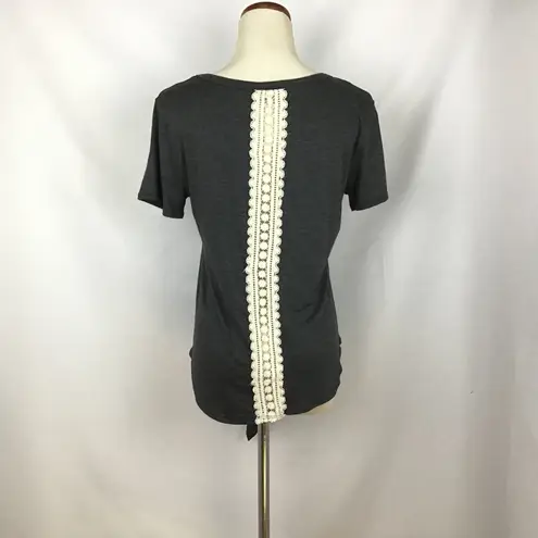 Moonchild Womens Tie Front Medium Shirt With Lace Gray