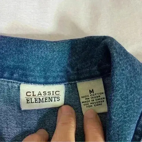 Classic Elements Denim Shirt Shacket Christmas Embroidered Size Medium Holiday