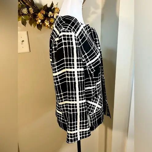 Pendleton Black & White Open Front Silk Jacket 3/4 Sleeve w/ Pockets Sz 10💛