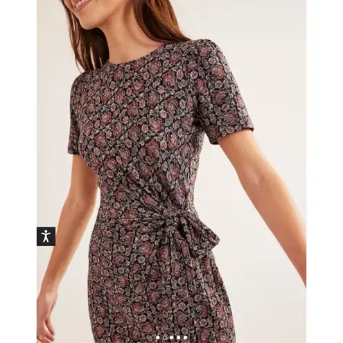 Boden Knot Front Jersey Midi Dress Black Block Paisley Ruched Tie Side Womens 12