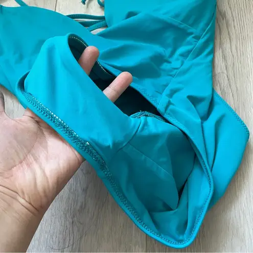 Becca Deep V Tie Up Back One Piece Swimsuit Blue (Medium) beach summer colorful